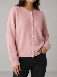 Clara Soft Crewneck Button-Front Knit Cardigan