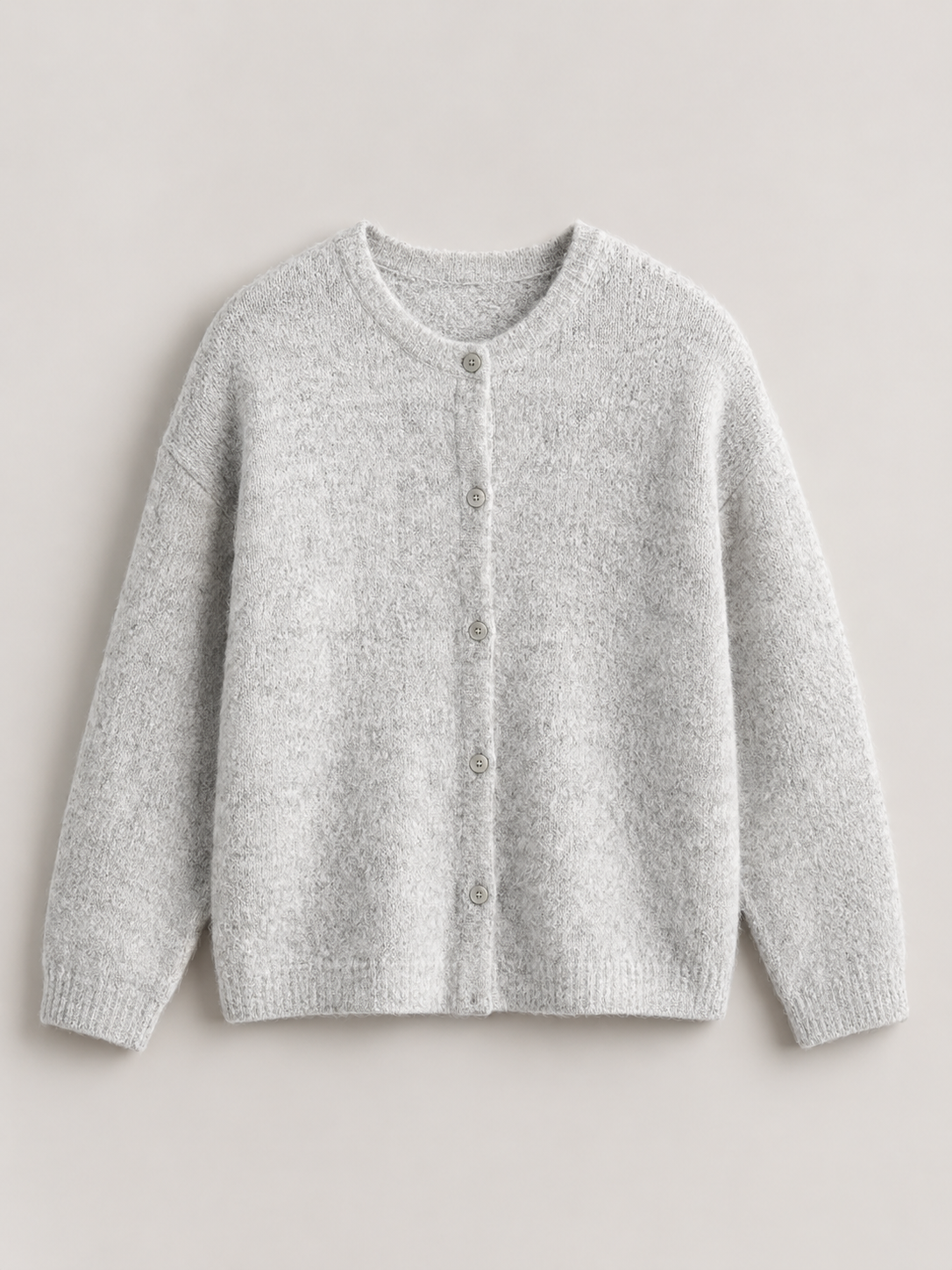 Clara Soft Crewneck Button-Front Knit Cardigan