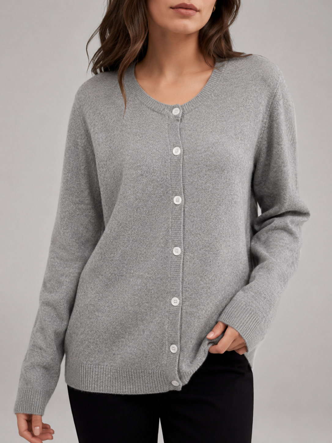 Clara Soft Crewneck Button-Front Knit Cardigan