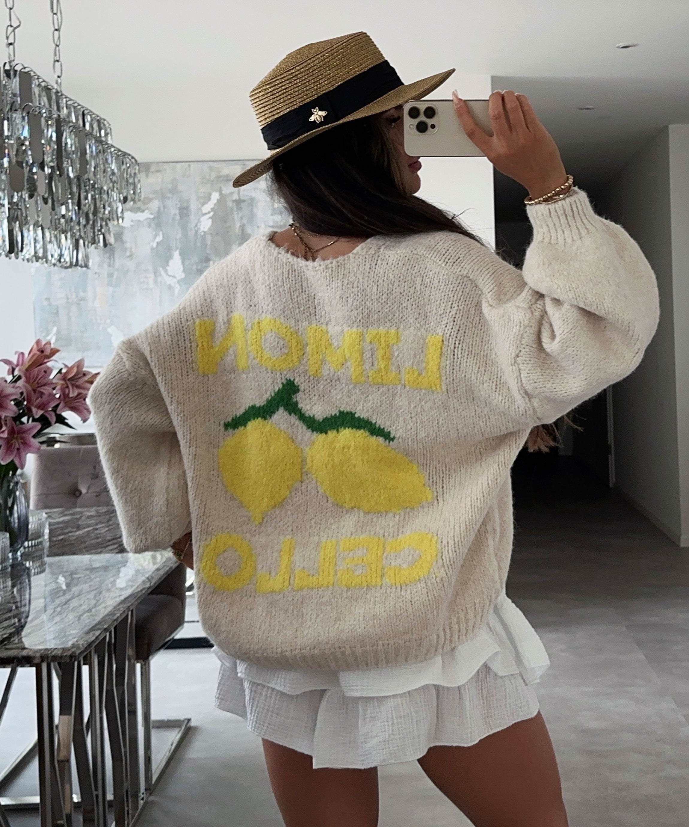 Clementine Fruit Motif V-Neck Oversized Cardigan