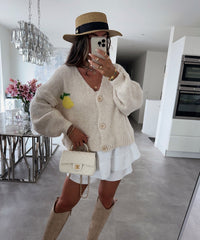 Clementine Fruit Motif V-Neck Oversized Cardigan
