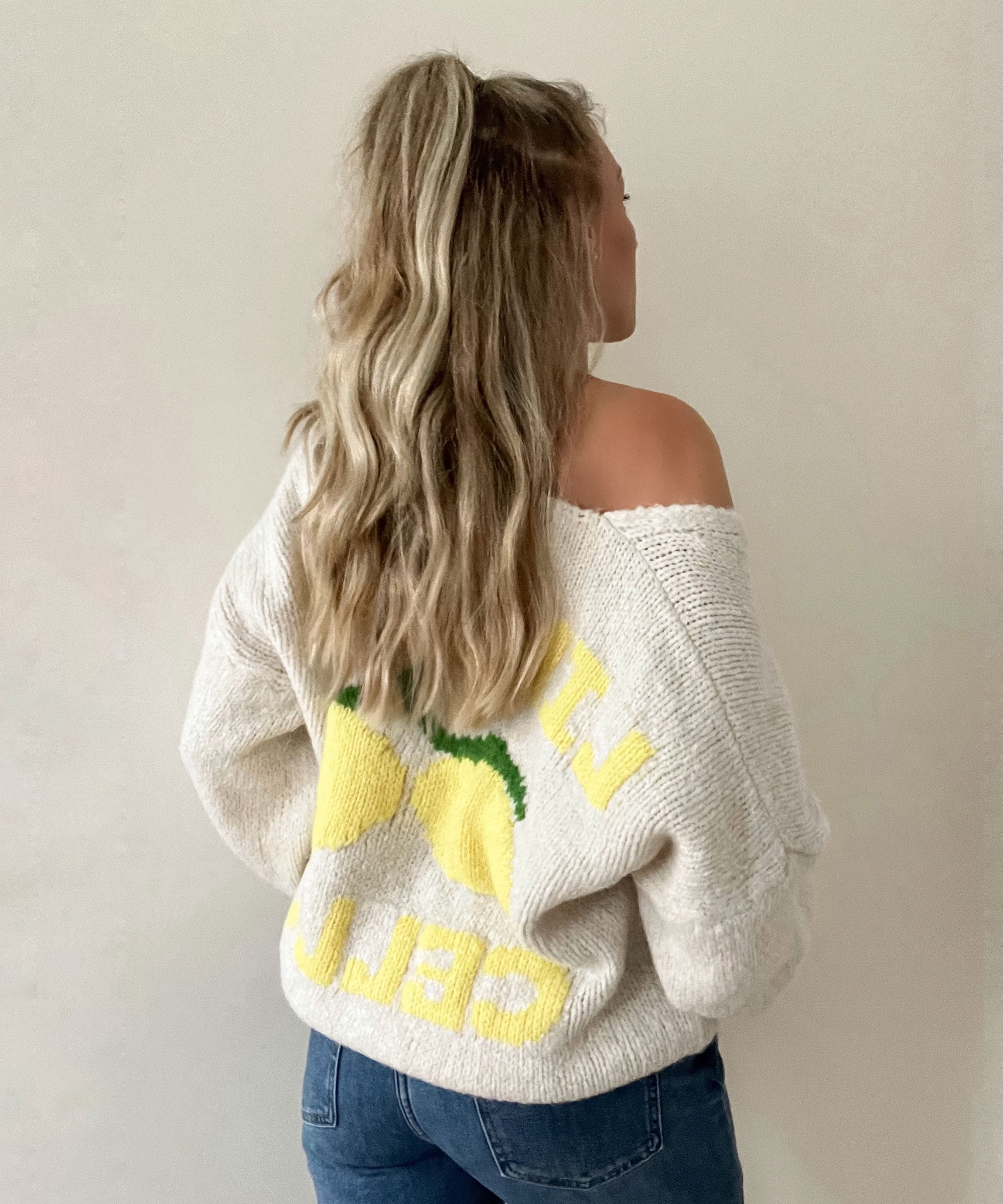 Clementine Fruit Motif V-Neck Oversized Cardigan