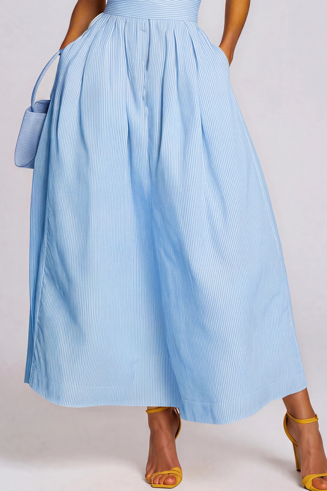 Cressida Striped Halter-Neck Collared Maxi Dress