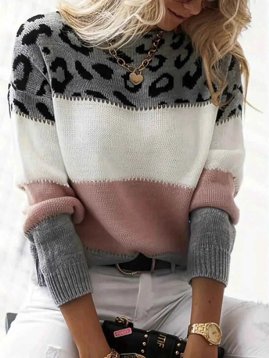 Elara Modern Leopard Print Knit Sweater