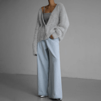 Elara Oversized Cozy Fluffy V-Neck Knit Cardigan