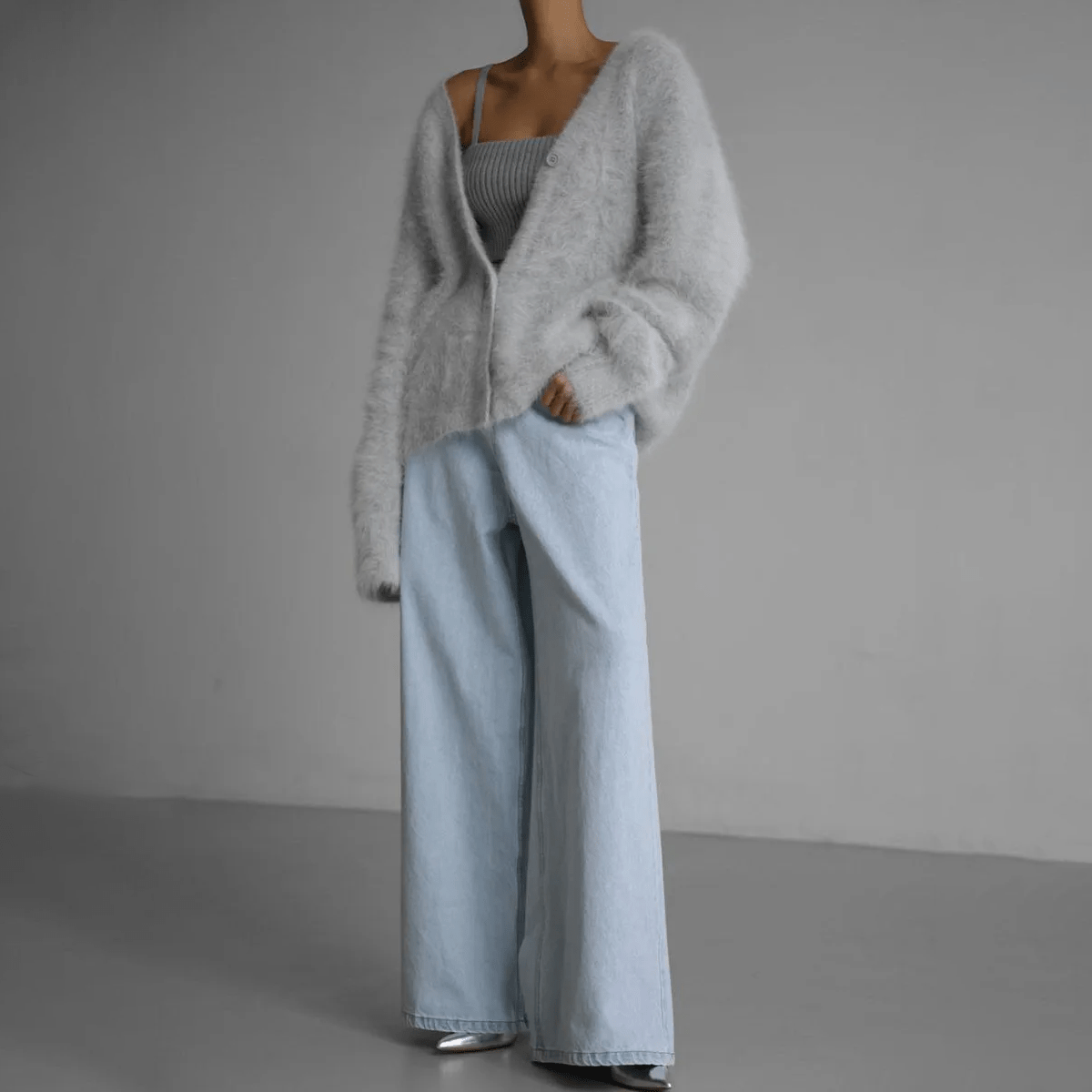 Elara Oversized Cozy Fluffy V-Neck Knit Cardigan