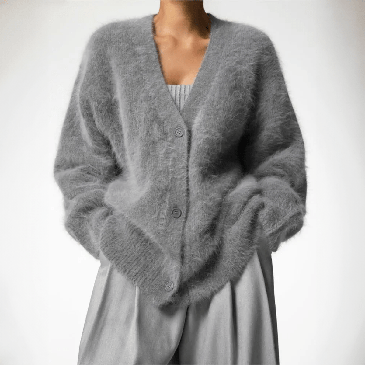 Elara Oversized Cozy Fluffy V-Neck Knit Cardigan