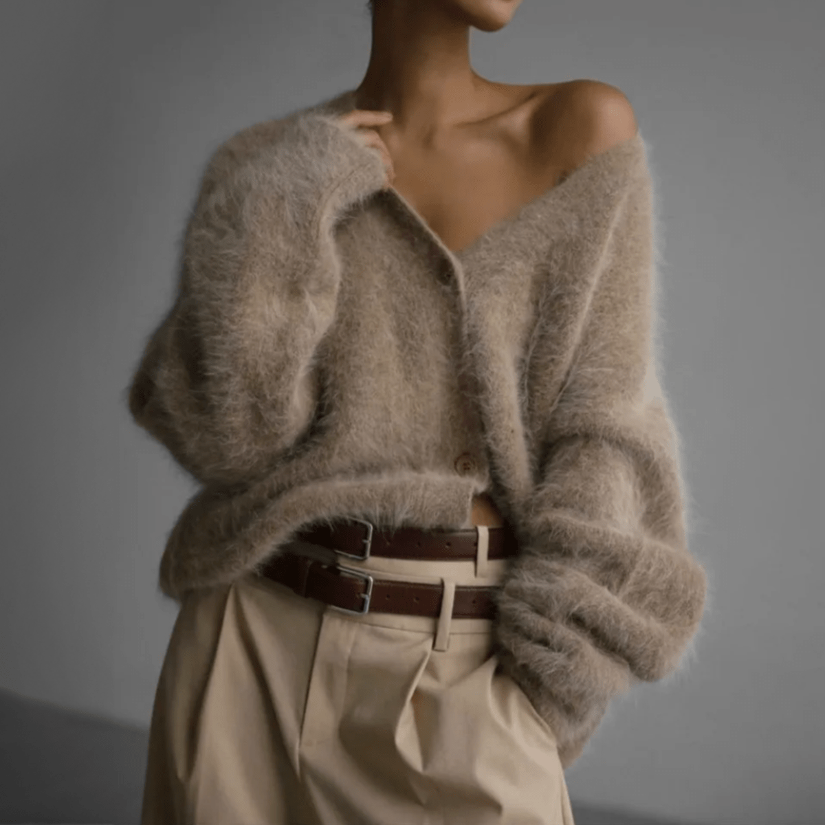 Elara Oversized Cozy Fluffy V-Neck Knit Cardigan