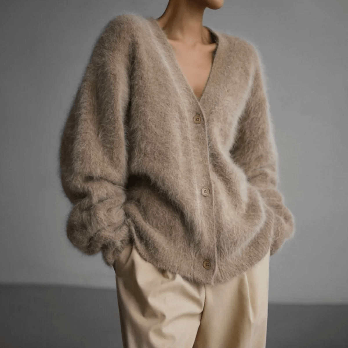 Elara Oversized Cozy Fluffy V-Neck Knit Cardigan