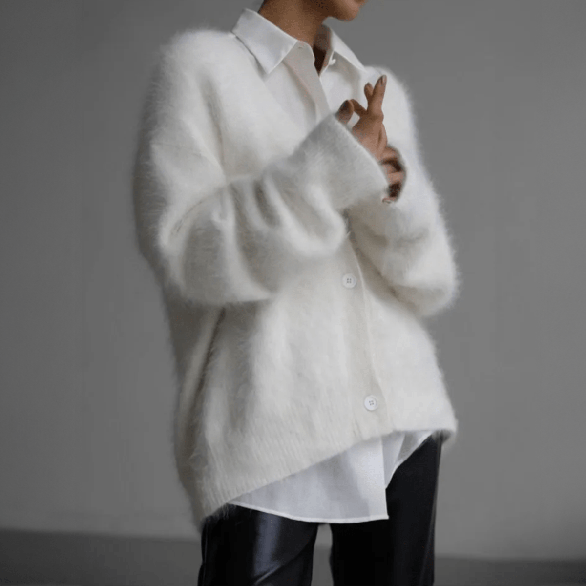Elara Oversized Cozy Fluffy V-Neck Knit Cardigan