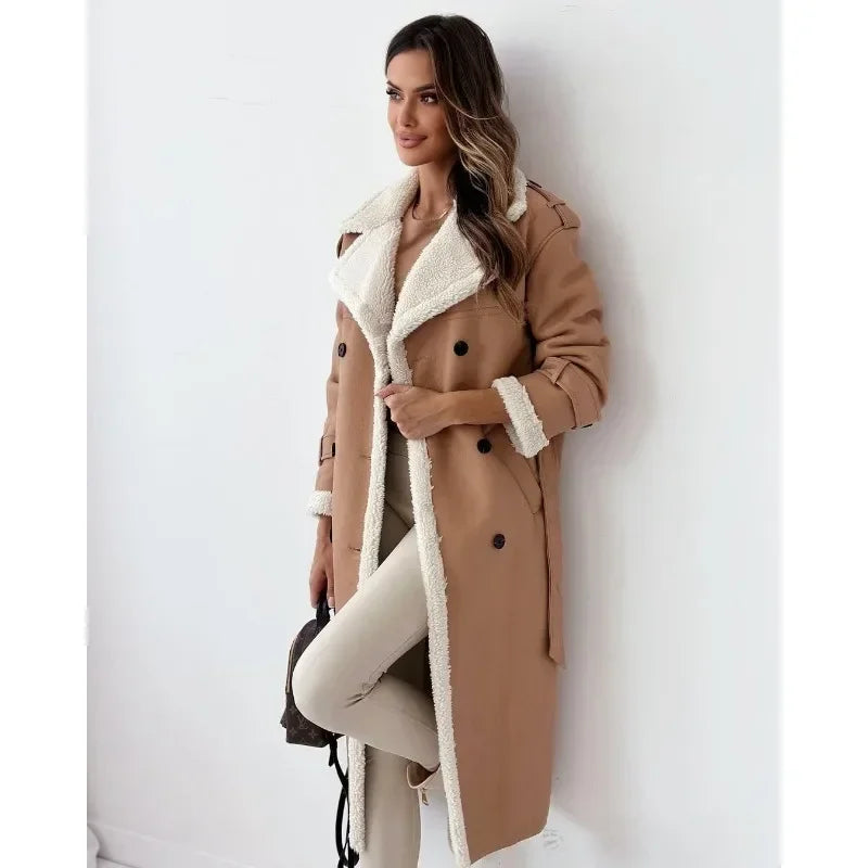 Elara Teddy-Lined Double-Breasted Trench Coat