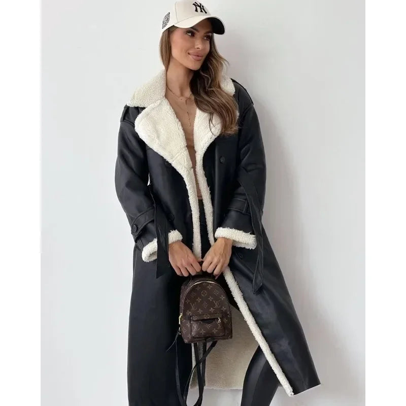Elara Teddy-Lined Double-Breasted Trench Coat