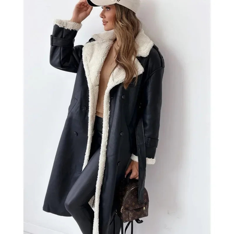 Elara Teddy-Lined Double-Breasted Trench Coat