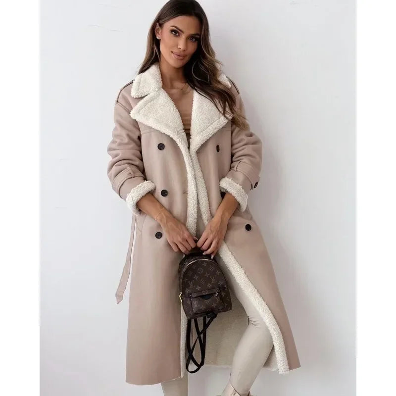 Elara Teddy-Lined Double-Breasted Trench Coat