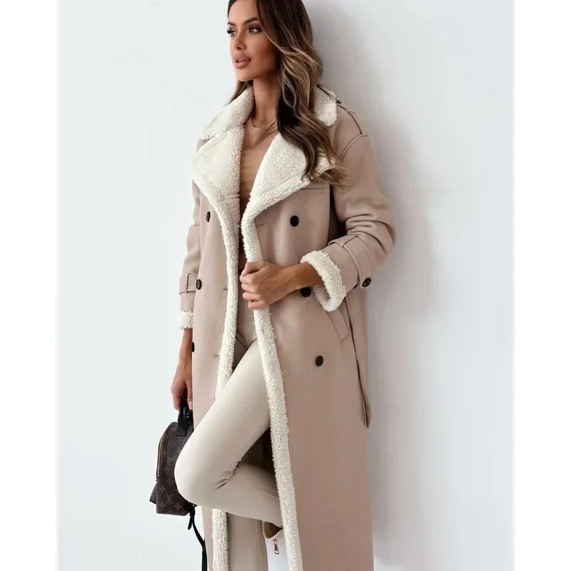 Elara Teddy-Lined Double-Breasted Trench Coat