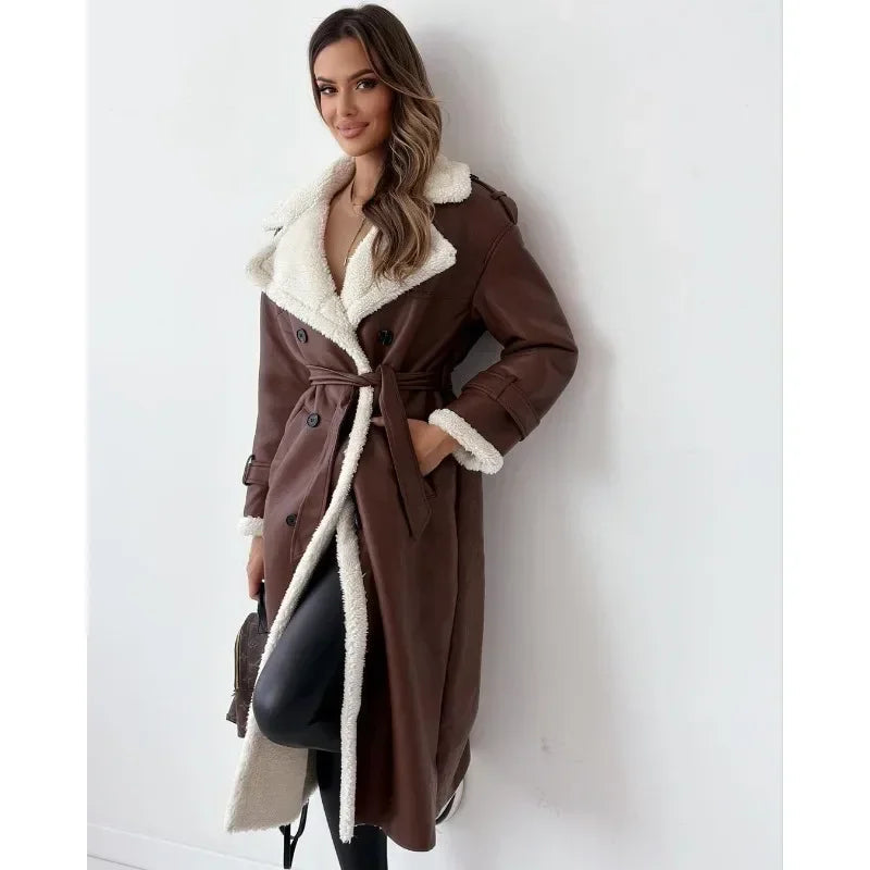 Elara Teddy-Lined Double-Breasted Trench Coat
