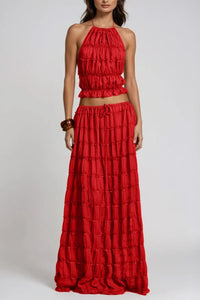 Elara Textured Halter Top Maxi Skirt Set