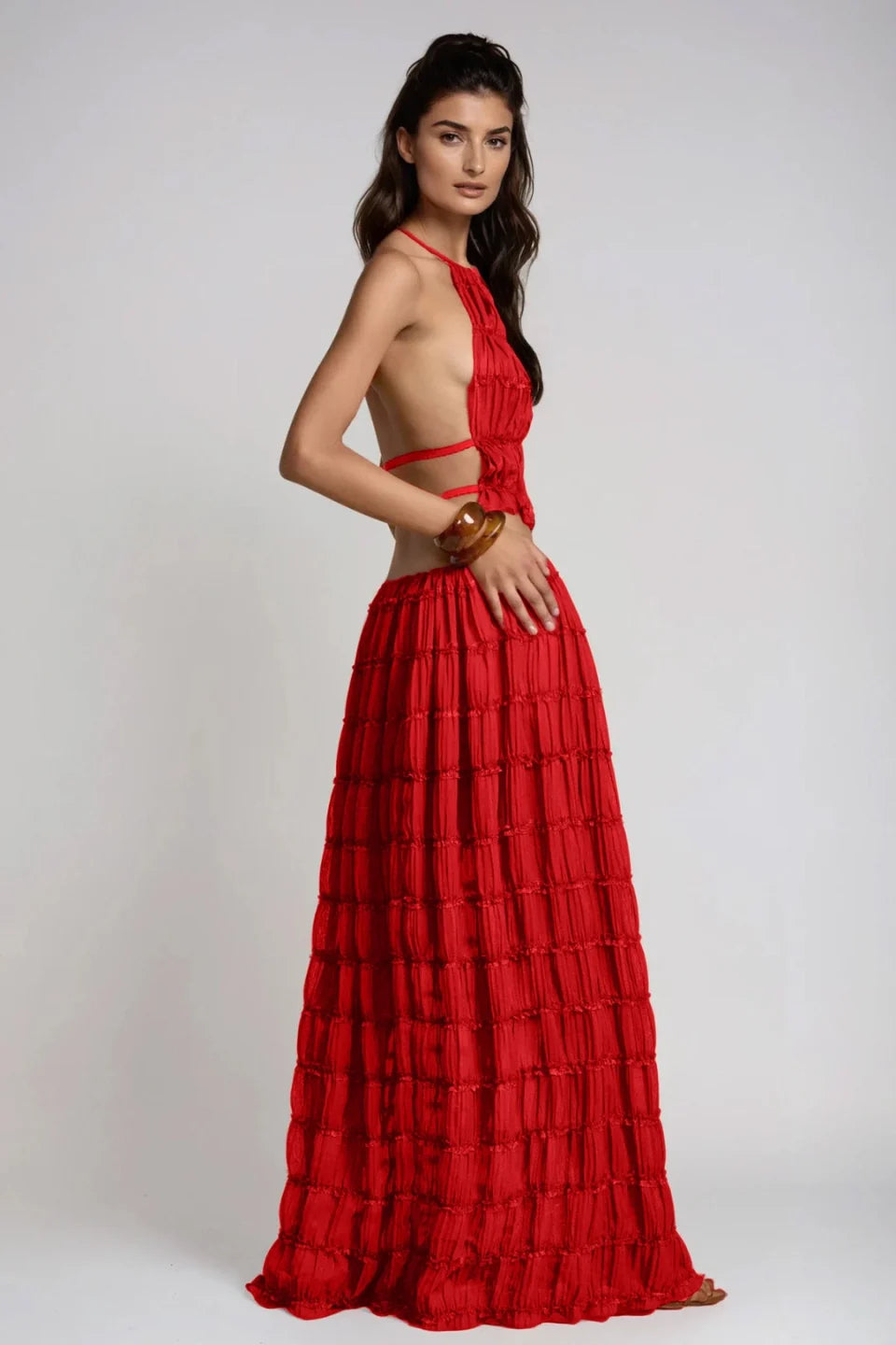 Elara Textured Halter Top Maxi Skirt Set
