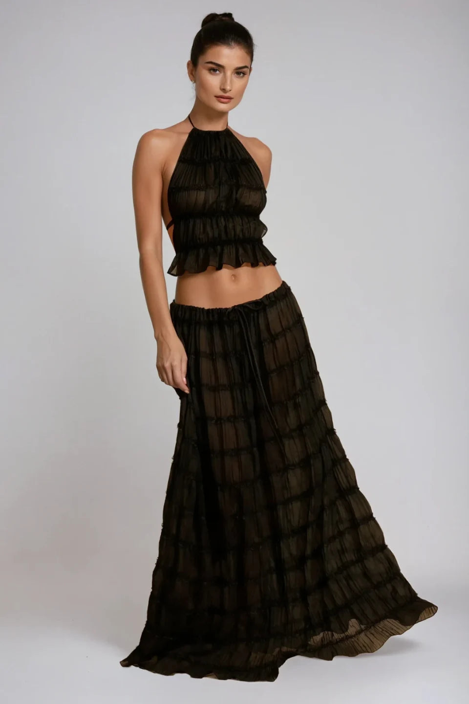 Elara Textured Halter Top Maxi Skirt Set