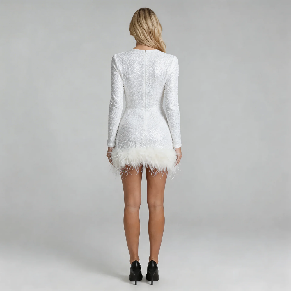 Elara Feather Trim Mini Dress Cocktail Evening