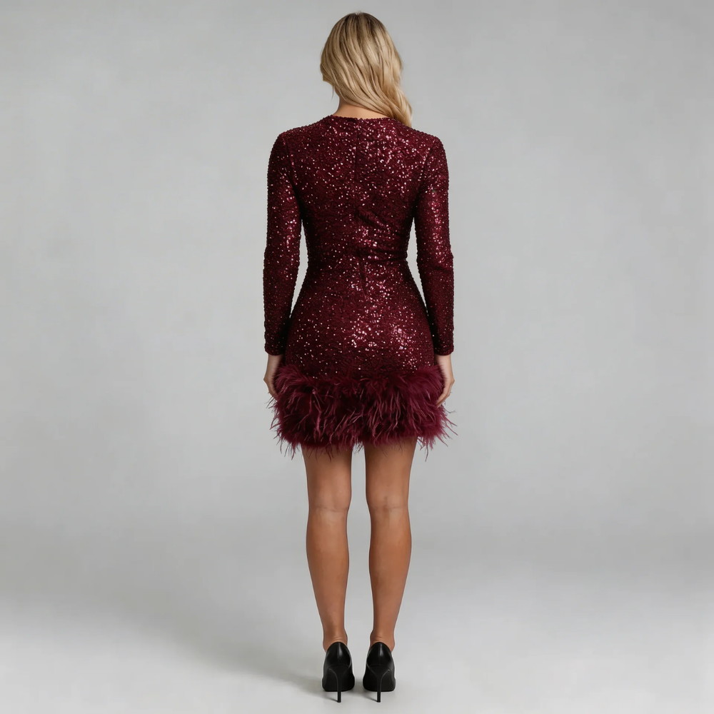 Elara Feather Trim Mini Dress Cocktail Evening
