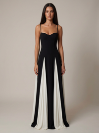 Elara Pleated Contrast Maxi Dress Formal Evening