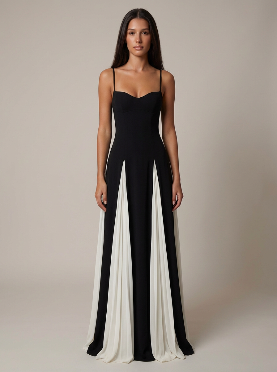 Elara Pleated Contrast Maxi Dress Formal Evening