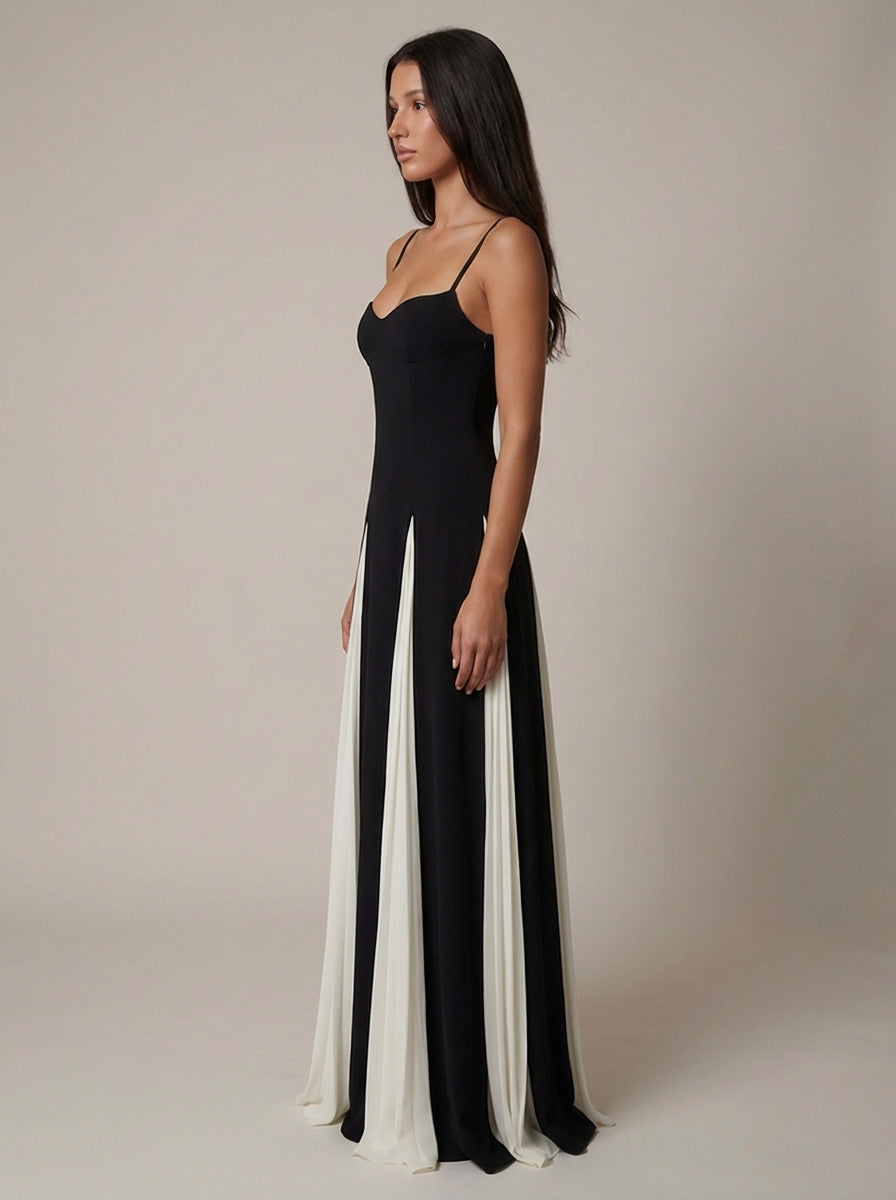 Elara Pleated Contrast Maxi Dress Formal Evening