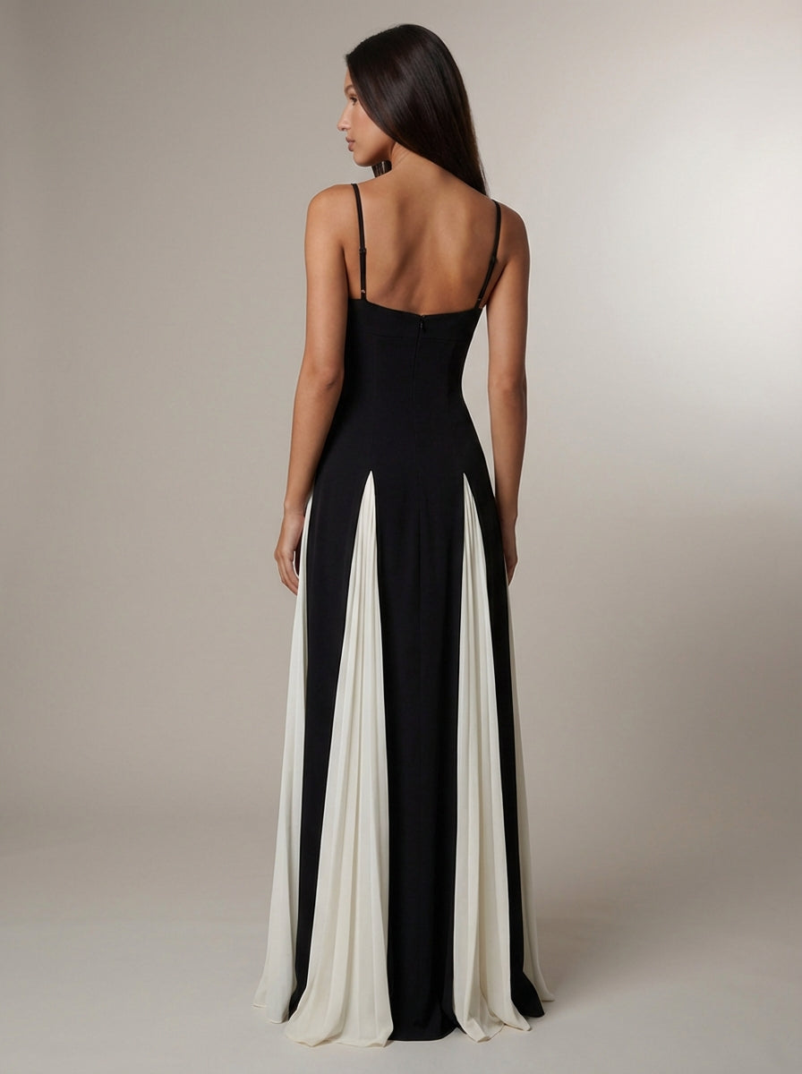 Elara Pleated Contrast Maxi Dress Formal Evening