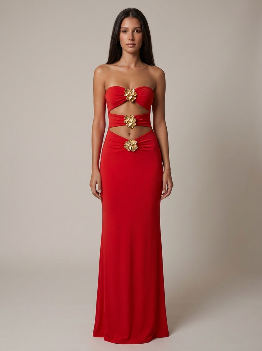 Elara Strapless Cut Out Maxi Dress Formal Evening