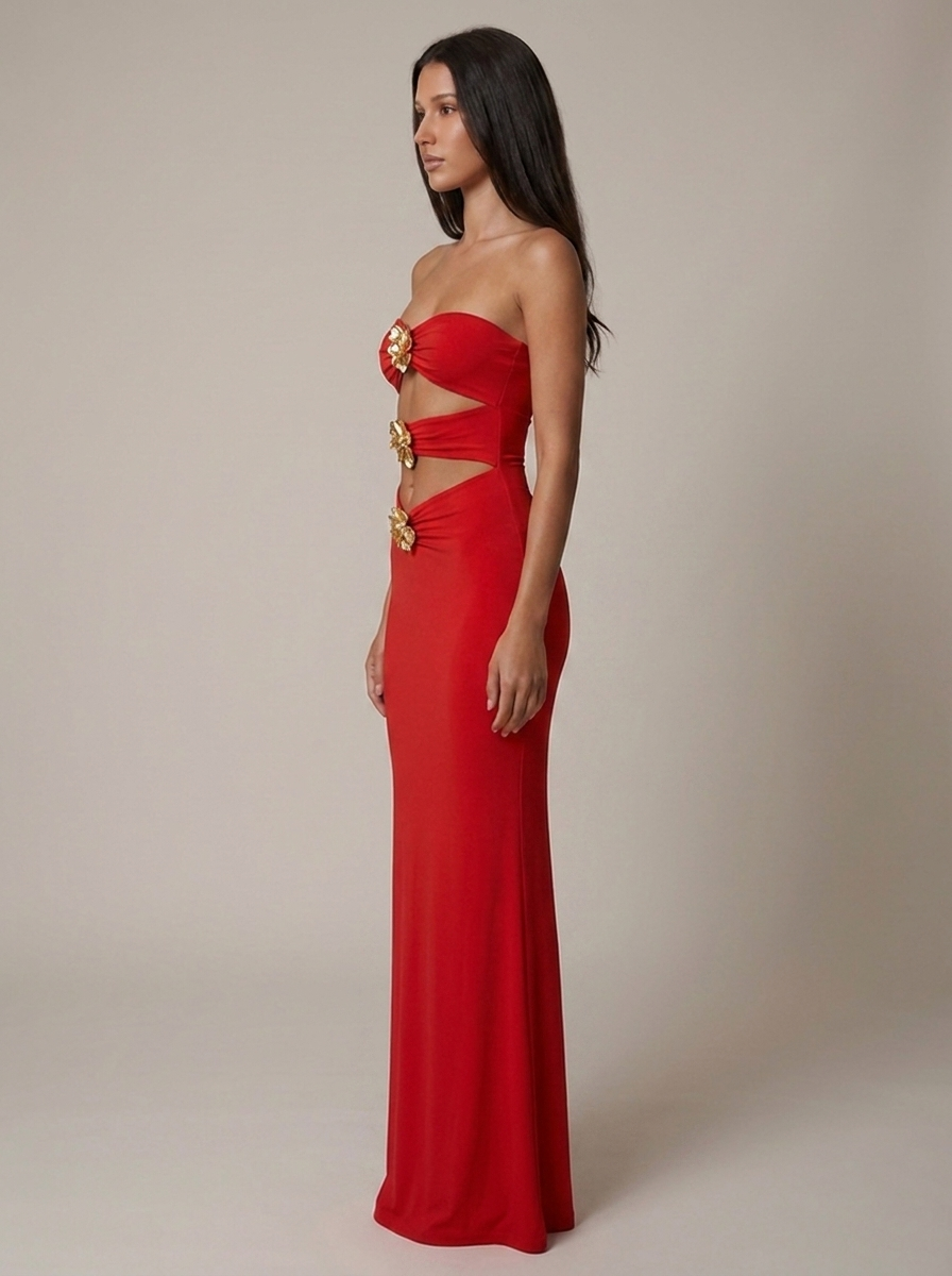 Elara Strapless Cut Out Maxi Dress Formal Evening