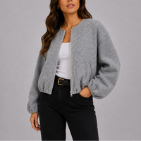 Elira Collarless Textured Bomber Jacket