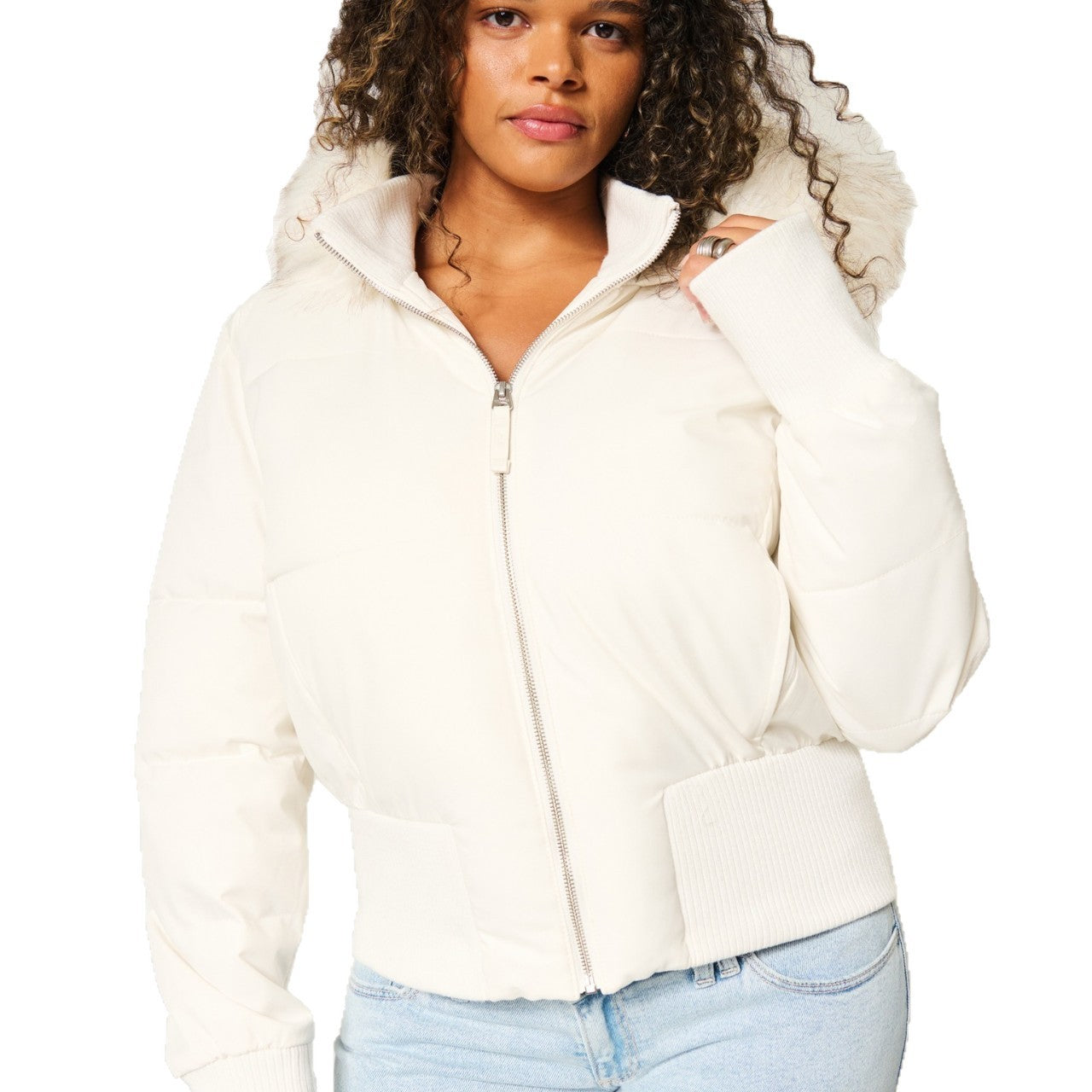Elira Fur-Trimmed Hooded Bomber Winter Jacket