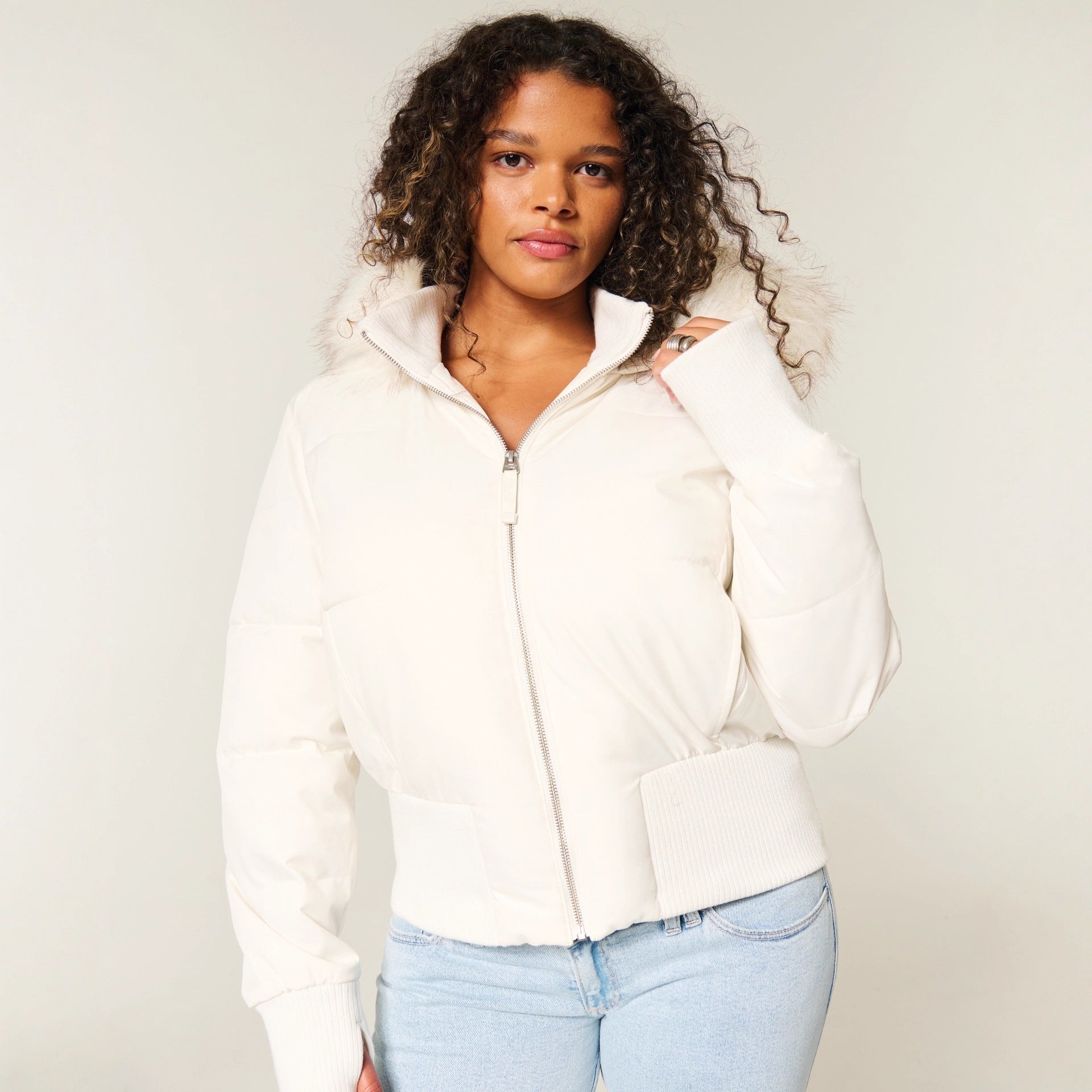 Elira Fur-Trimmed Hooded Bomber Winter Jacket