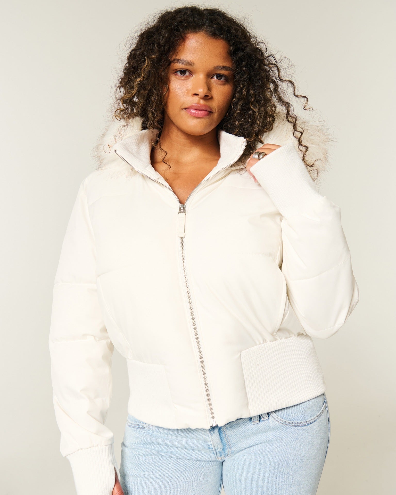 Elira Fur-Trimmed Hooded Bomber Winter Jacket