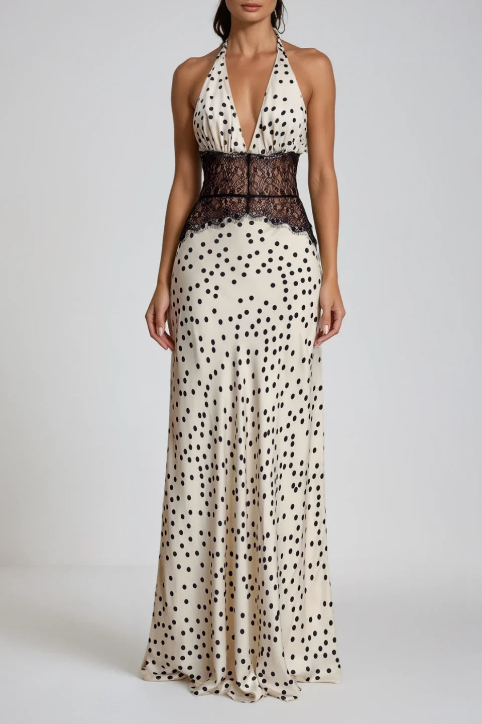 Elira Lace Waist Polka Dot Maxi Dress