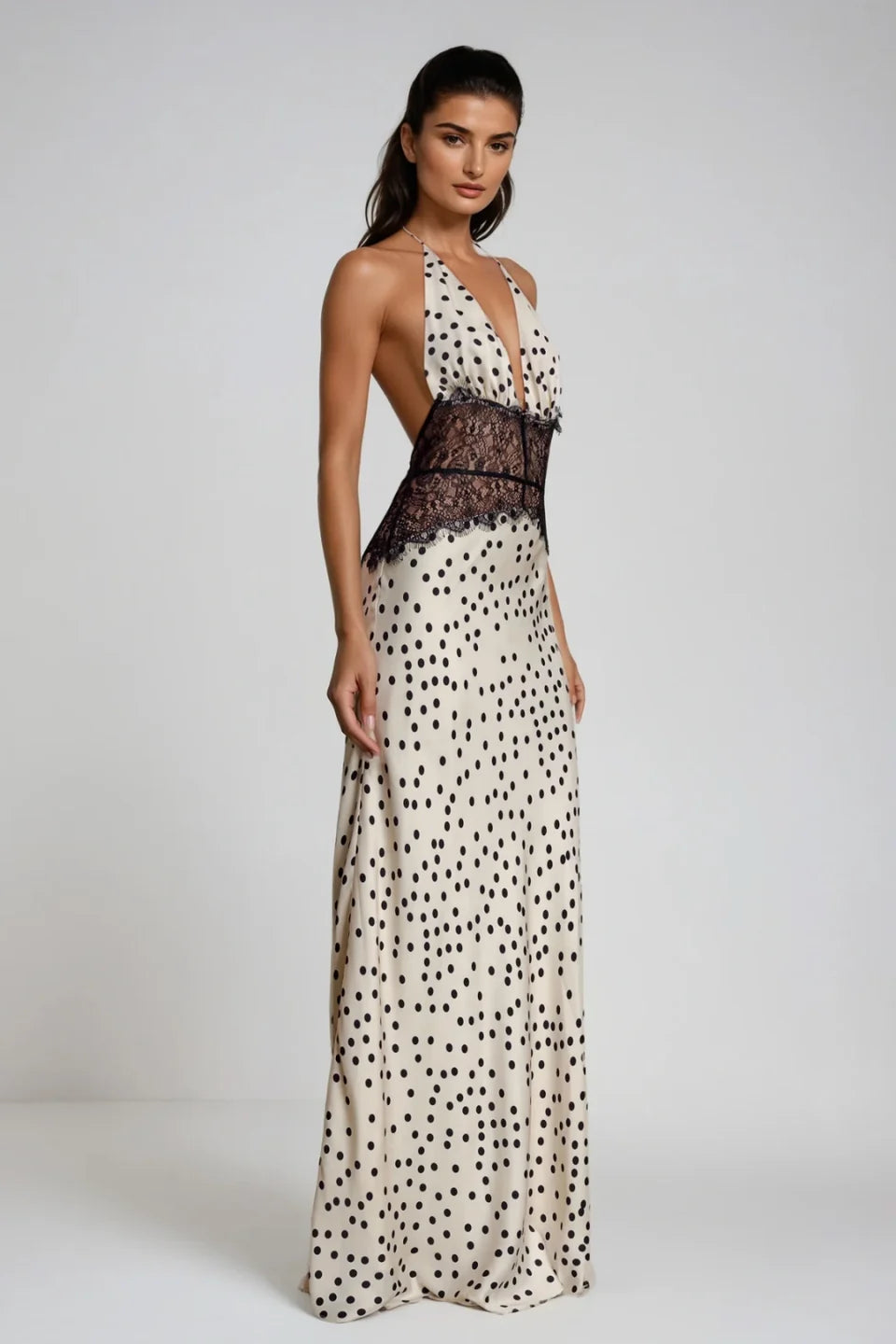 Elira Lace Waist Polka Dot Maxi Dress