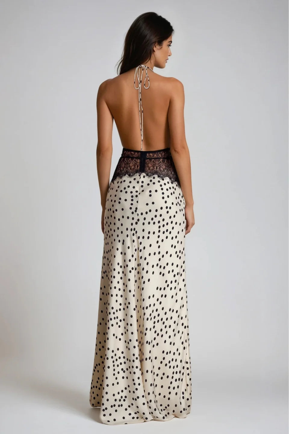 Elira Lace Waist Polka Dot Maxi Dress