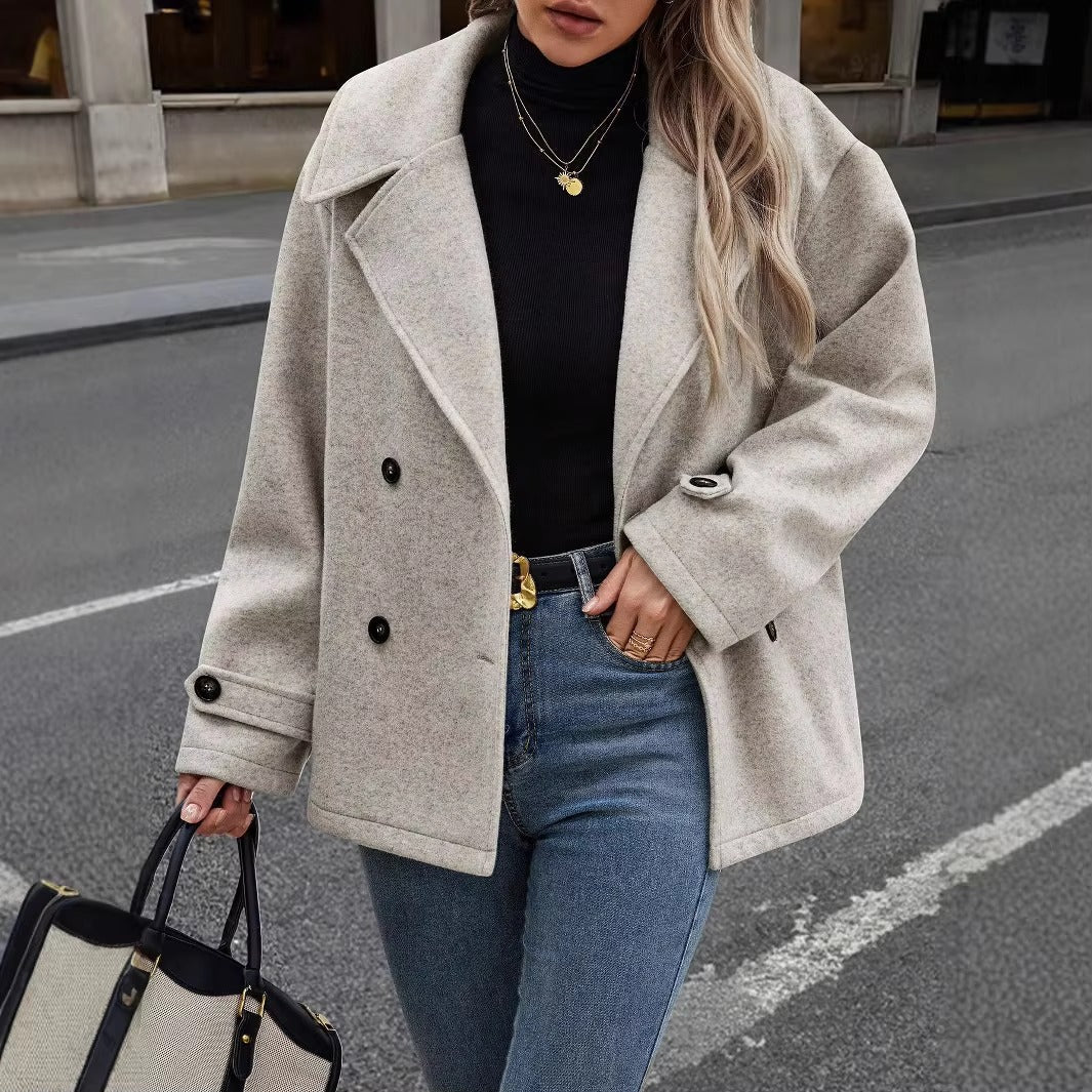 Aurelia Double-Breasted Oversized Wool-Blend Short Coat
