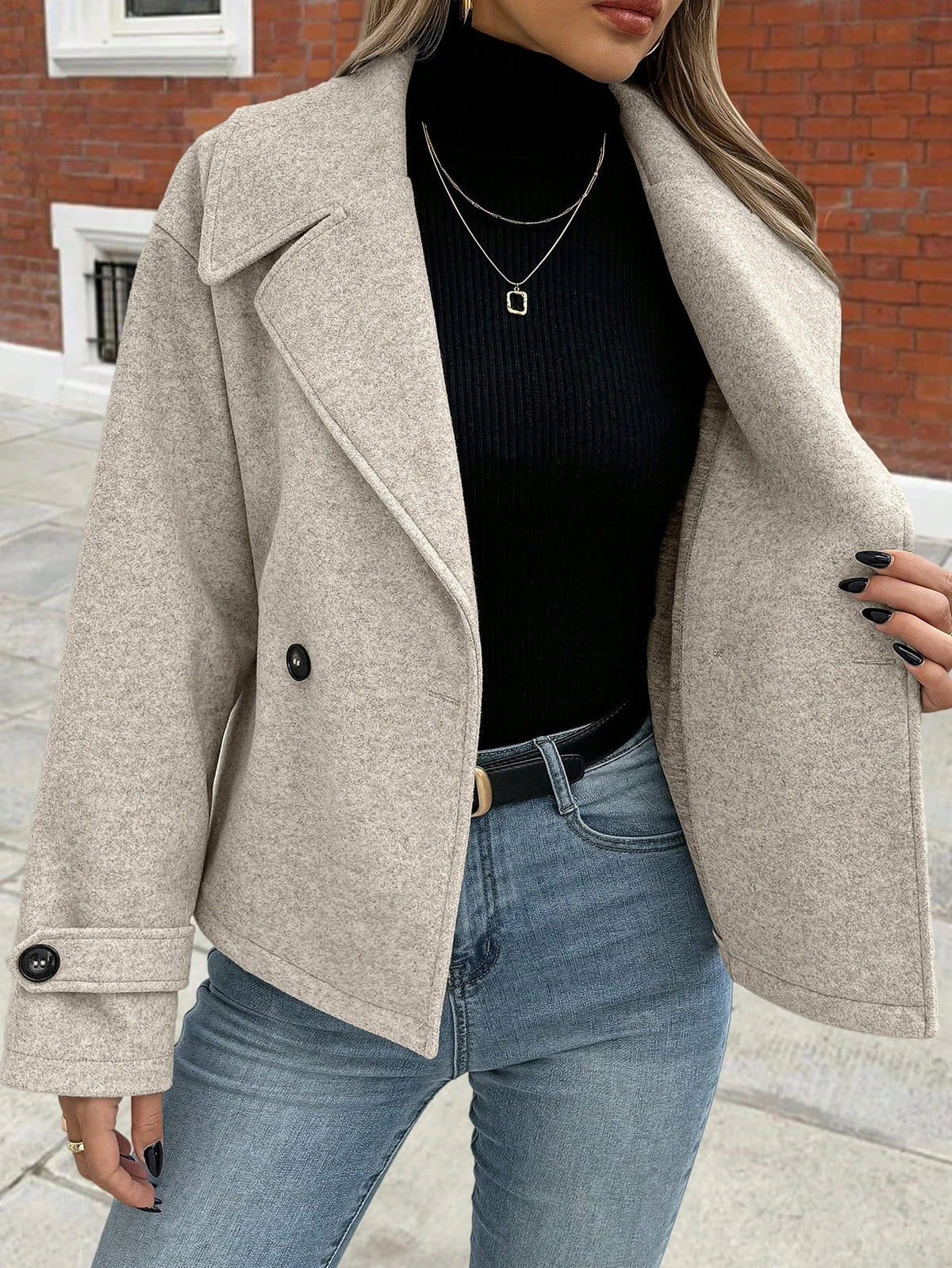 Aurelia Double-Breasted Oversized Wool-Blend Short Coat