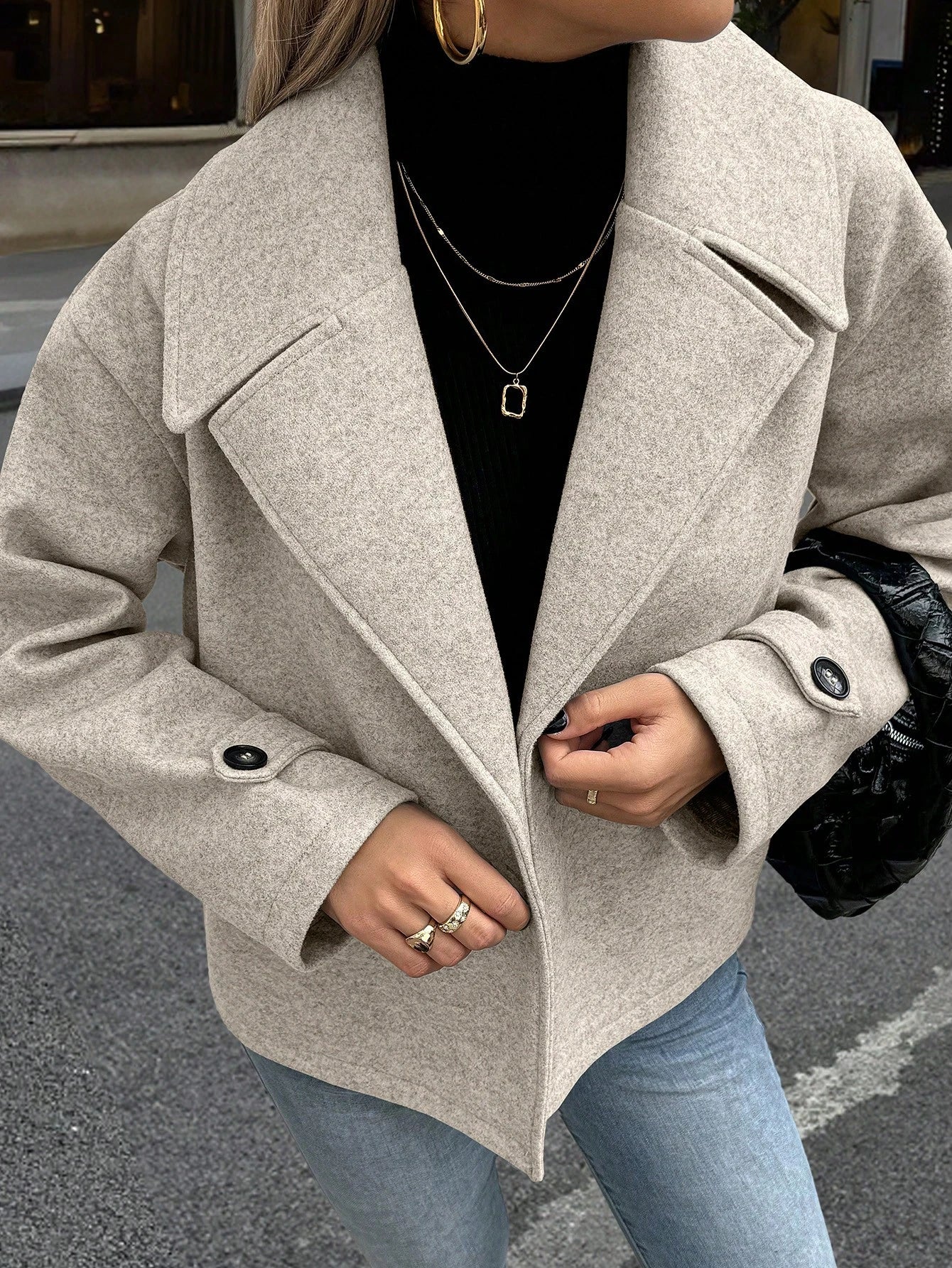 Aurelia Double-Breasted Oversized Wool-Blend Short Coat