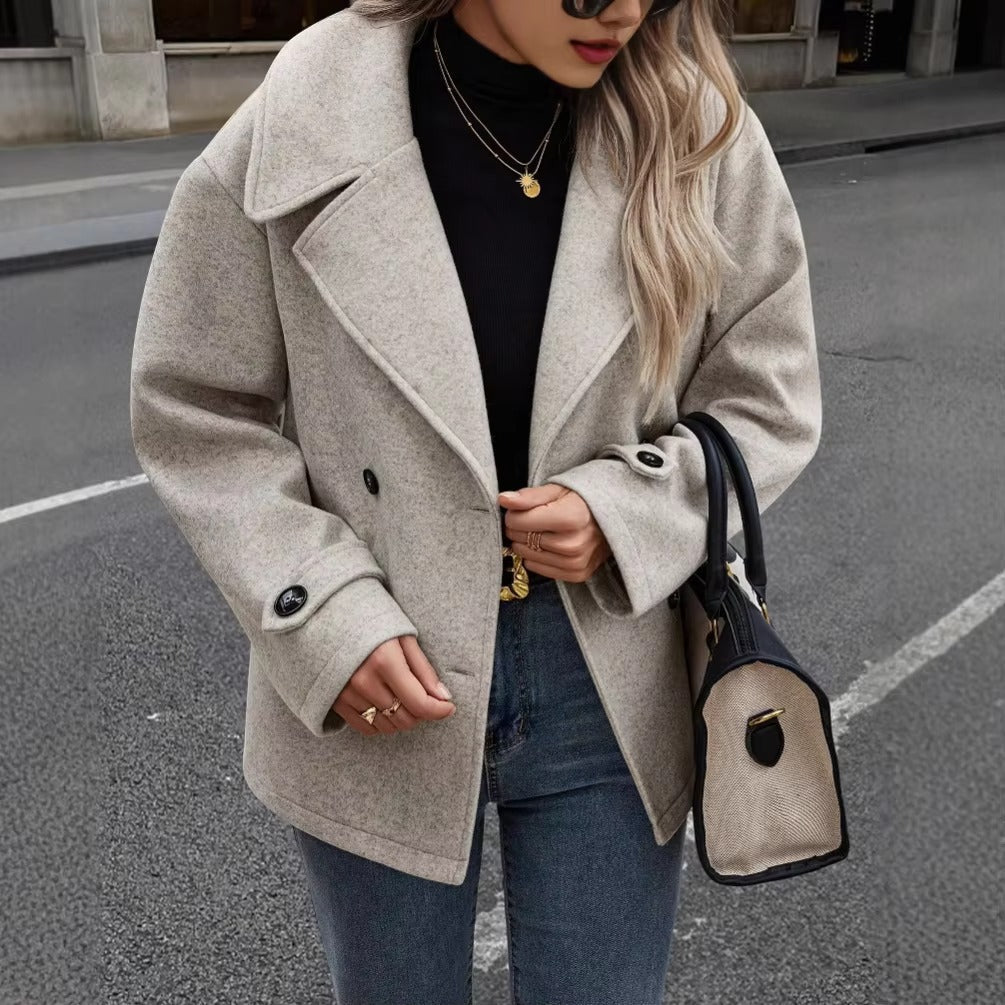 Aurelia Double-Breasted Oversized Wool-Blend Short Coat