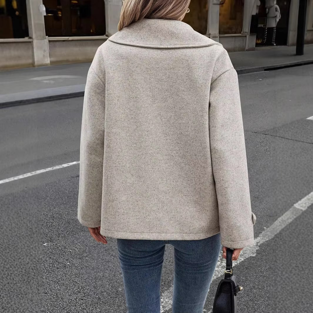 Aurelia Double-Breasted Oversized Wool-Blend Short Coat