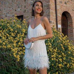 Marvelle Luxe Feather Evening Dress