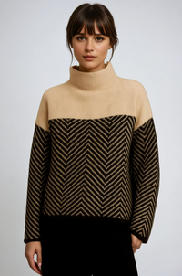 Elowen Chevron Mock-Neck Knit Sweater