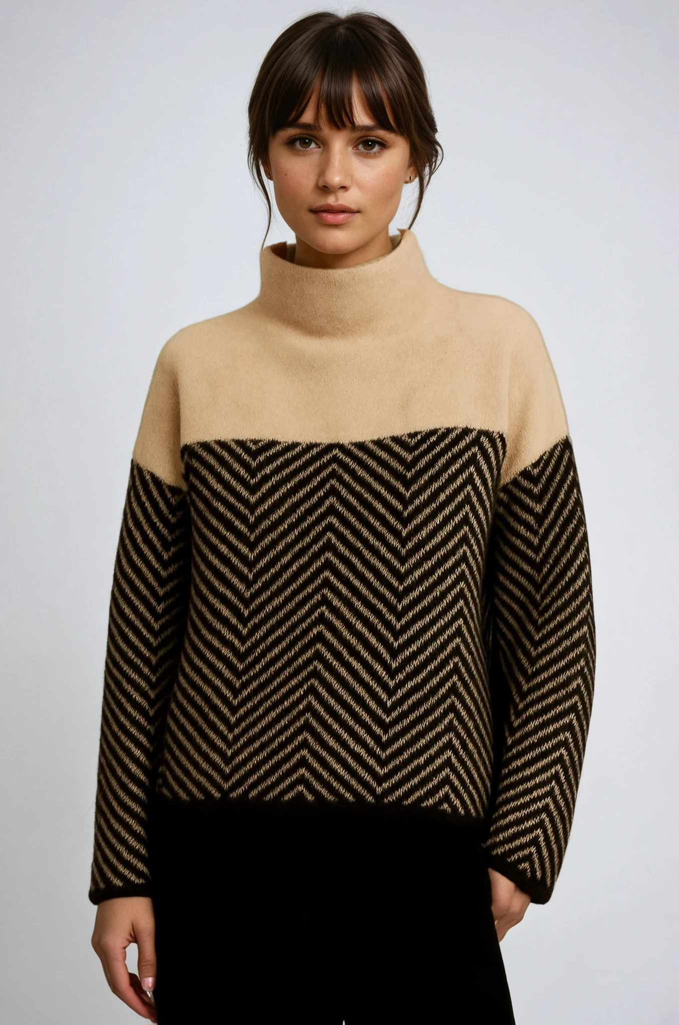Elowen Chevron Mock-Neck Knit Sweater