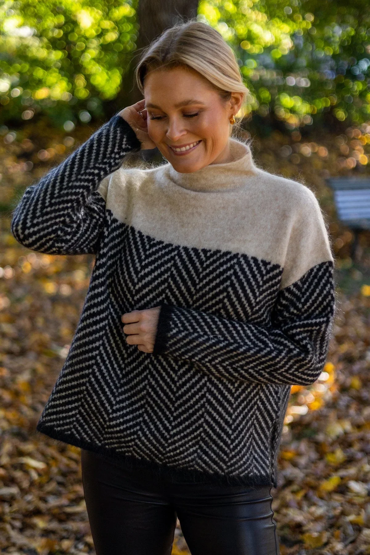 Elowen Chevron Mock-Neck Knit Sweater