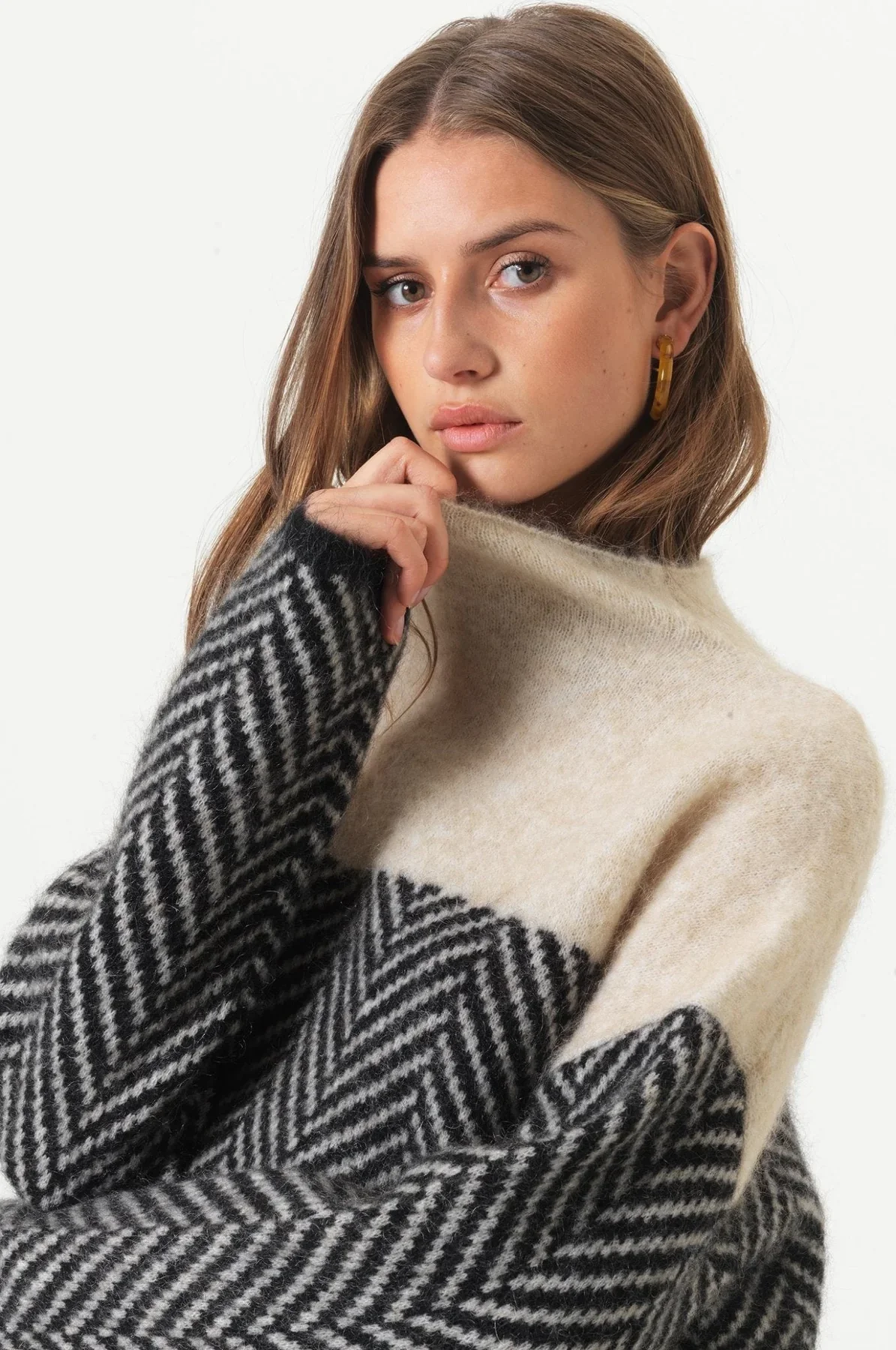 Elowen Chevron Mock-Neck Knit Sweater