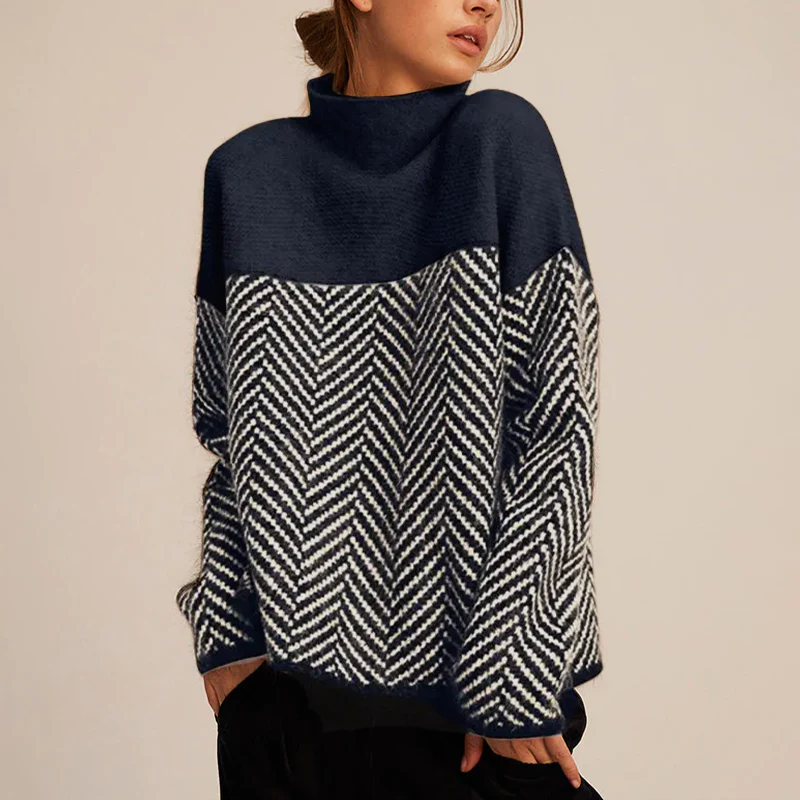 Elowen Chevron Mock-Neck Knit Sweater