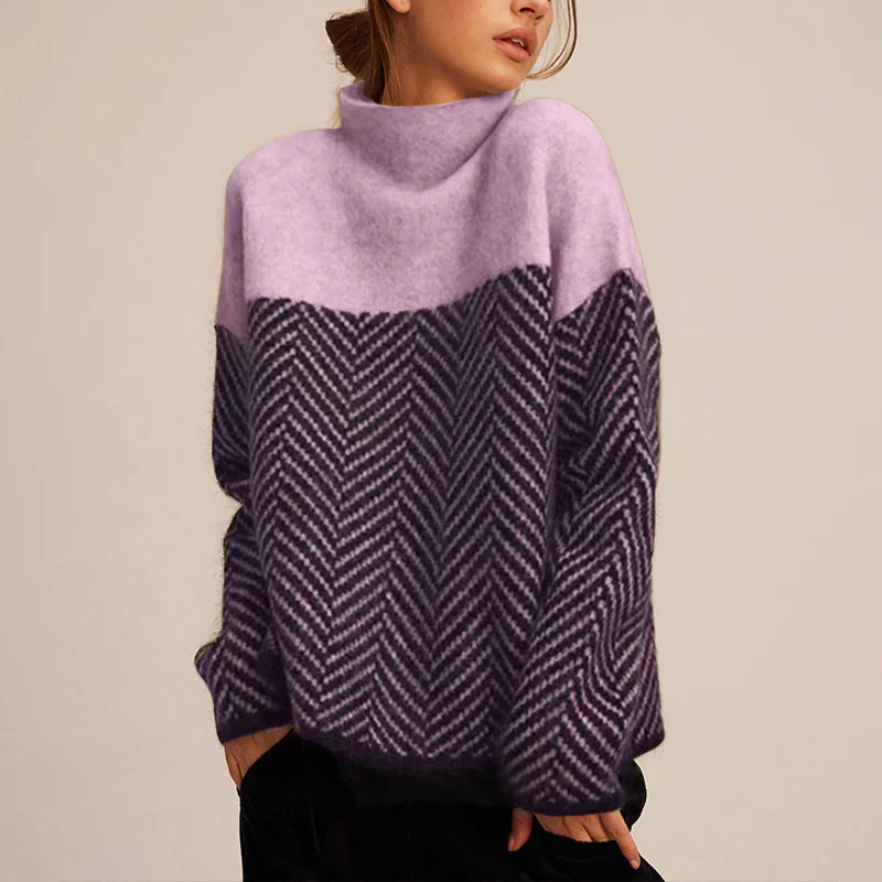 Elowen Chevron Mock-Neck Knit Sweater